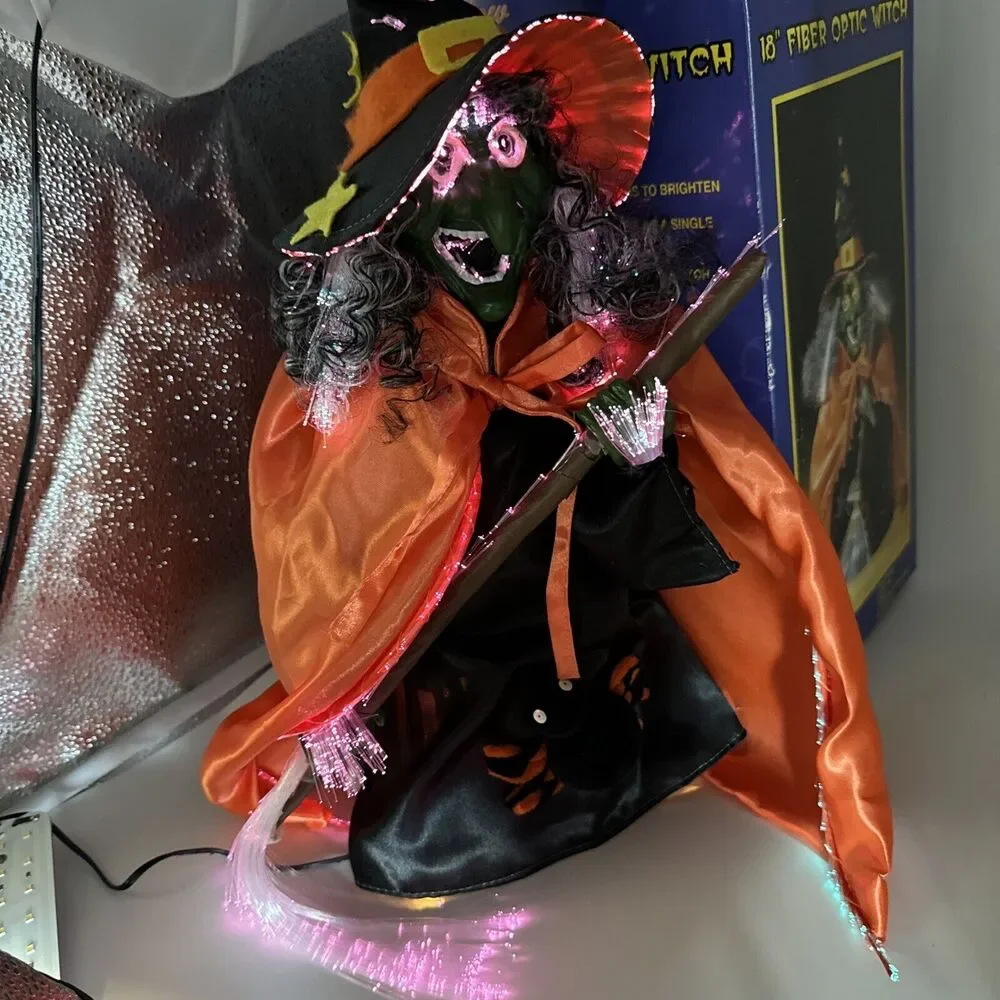 VINTAGE Fiber Optic Halloween Witch Light‎ Up Lamp Decor 18